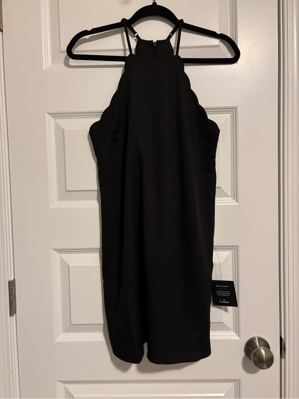 Lulus Black High Neck Scallop-Edge Mini Dress XXS NWT